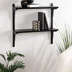 Kate and Laurel Meridien Modern Wood Shelves, 24 x 8 x 24, Black, Transitional Two Tier Wall Shelf for Storage and Display