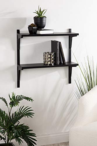 Kate and Laurel Meridien Modern Wood Shelves, 24 x 8 x 24, Black, Transitional Two Tier Wall Shelf for Storage and Display