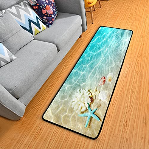 Beach Seashell Starfish Kitchen Rugs Non-Slip Soft Doormats Bath Carpet Floor Runner Area Rugs for Home Dining Living Room Bedroom 72" X 24"