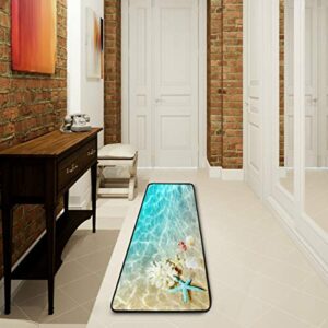 Beach Seashell Starfish Kitchen Rugs Non-Slip Soft Doormats Bath Carpet Floor Runner Area Rugs for Home Dining Living Room Bedroom 72" X 24"