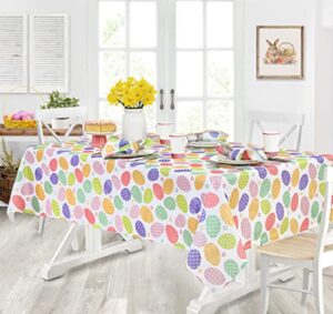 newbridge colored easter egg hunt fabric tablecloth – decorated polka dot and floral easter egg print easy care and stain resistant spring fabric tablecloth, 52” x 70” oblong/rectangle