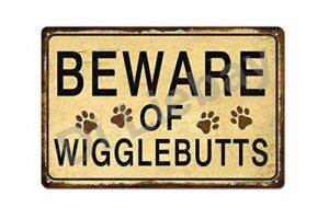 mvgges beware of wigglebutts 12″x8″ vintage metal tin sign pet dogs paw prints with funny sayings