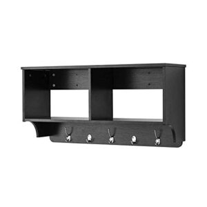 coral flower wood wall mounted entryway shelf, 36 inches, black