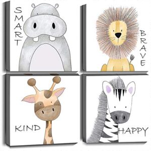 Oreichar Art Kids Wall Art Inspirational Quotes Canvas Print Safari Animals Painting Picture for Nursery Baby Children's Room Bedroom Decoration (12"x12"x4pcs)