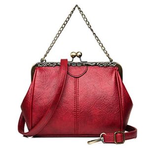 segater women small retro kiss lock handbag and purses pu leather hollow tote shoulder bag satchels with chain burgundy