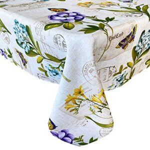 newbridge easter botanical blossoms fabric tablecloth – vivid spring floral and butterfly print easy care, wrinkle and stain resistant tablecloth, 52″ x 52″ square
