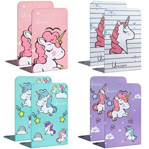 zyners 8 pieces bookends, metal bookends for shelves, non-skid heavy duty, unicorn cute book ends for kids, girls, children(5.3 x 4 x 7.5 inches)