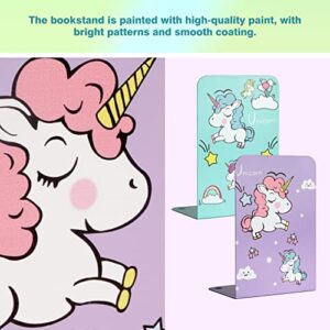 Zyners 8 Pieces Bookends, Metal Bookends for Shelves, Non-Skid Heavy Duty, Unicorn Cute Book Ends for Kids, Girls, Children(5.3 x 4 x 7.5 inches)