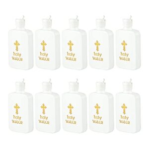 iuaszz 10 pieces holy water bottles white with gold blocking logo religious easter plastic bottle for home kitchen party decorative accessories 3.4oz