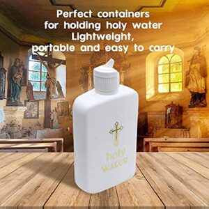 IUASZZ 10 Pieces Holy Water Bottles White with Gold Blocking Logo Religious Easter Plastic Bottle for Home Kitchen Party Decorative Accessories 3.4oz