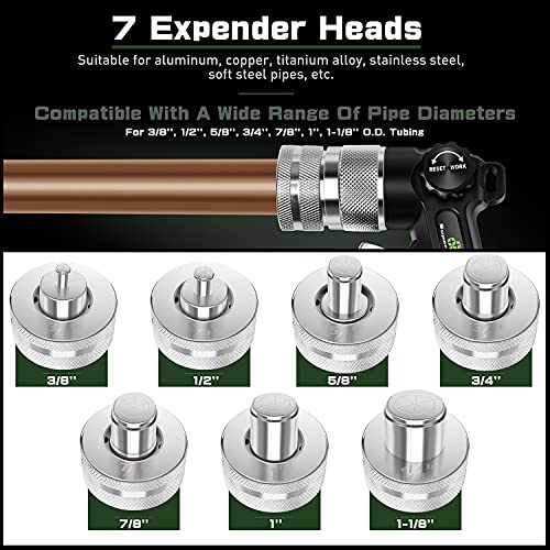 Hydraulic Tube Expander Compact Swaging Tool Kit with Tube Cutter, Deburring Tool and 7 Expander Heads for 3/8 to 1-1/8 Inches Copper Pipes