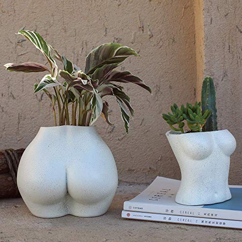 FROZZUR Body Plant Pot Butt Vase, Female Body Flower Pots with Drainage Holes, Resin Flower Planter Modern, Modern Design Boho Form Pieces, Artificial Faux Potted Flower for Home Decor Indoor Outdoor