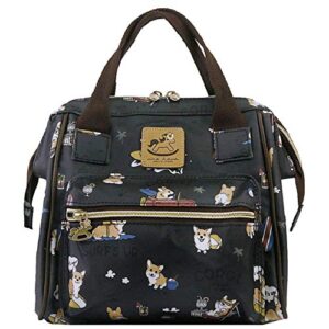 uma hana puppy dog waterproof multipurpose women’s fashionable shoulder handbag mini backpack convertible (black surfing corgi)