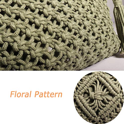 Magibag Crochet Tassel Handbag Straw Envelope Clutch Bag Cotton Macrame Purse Hobo Hand-Woven Beach Wristlet Bag with Zipper（01-Green