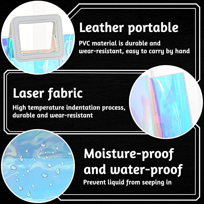 inheming Holographic Clear Tote Bag, Women Fashion Iridescent Hand Bag, Waterproof PVC Handbags for Work, Shopping, Beach, Stadium