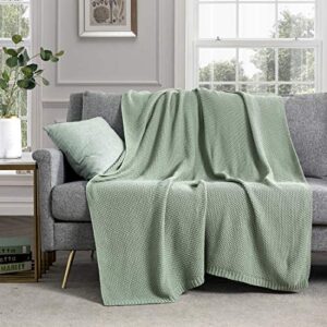 revdomfly sage green knitted throw blanket for couch, 100% cotton cable knit throw blanket soft cozy decorative sofa chair blankets, 50″ x 60″, sage green