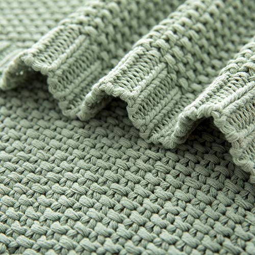 Revdomfly Sage Green Knitted Throw Blanket for Couch, 100% Cotton Cable Knit Throw Blanket Soft Cozy Decorative Sofa Chair Blankets, 50" x 60", Sage Green