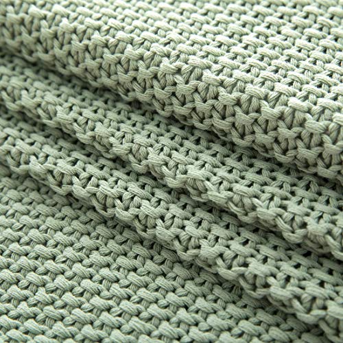 Revdomfly Sage Green Knitted Throw Blanket for Couch, 100% Cotton Cable Knit Throw Blanket Soft Cozy Decorative Sofa Chair Blankets, 50" x 60", Sage Green