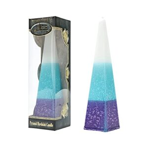 shalhevet light pyramid self standing long lasting havdalah candle (water – blue purple white)