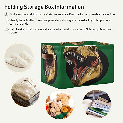 Storage Basket Funny Animal Dinosaur Storage Cube Box Durable Canvas Collapsible Toy Basket Organizer Bin with Handles for Shelf Closet Bedroom Home Office