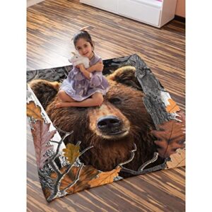 Camo Bear Throw Blanket Super Soft Lightweight Warm Fuzzy Plush Fleece Blankets for Couch Sofa Bed Bear Blanket for Adults Gift for Men Boys Home Hunting Decor 80"x60" for Adult