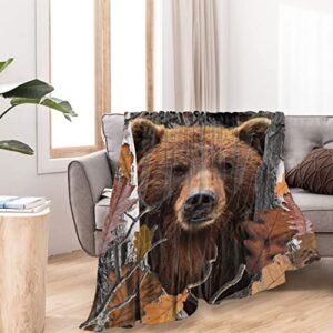 Camo Bear Throw Blanket Super Soft Lightweight Warm Fuzzy Plush Fleece Blankets for Couch Sofa Bed Bear Blanket for Adults Gift for Men Boys Home Hunting Decor 80"x60" for Adult