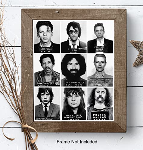 Bowie, Elvis, Johnny Cash, Jerry Garcia, Jimi Hendrix, Mick Jagger, Frank Sinatra, David Crosby, Janice Joplin Musicians Mugshots Photo - LARGE 11x14 - Music Gifts - Wall Art Home Decor Poster Prints