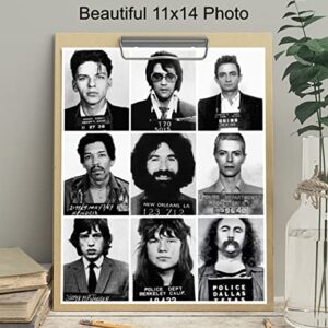 Bowie, Elvis, Johnny Cash, Jerry Garcia, Jimi Hendrix, Mick Jagger, Frank Sinatra, David Crosby, Janice Joplin Musicians Mugshots Photo - LARGE 11x14 - Music Gifts - Wall Art Home Decor Poster Prints