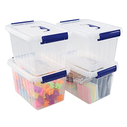 Dehouse 6 L Small Plastic Storage Box, 4-Pack Clear Storage Latch Box with Handle