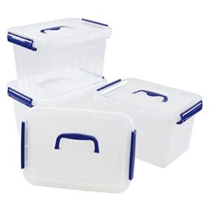 Dehouse 6 L Small Plastic Storage Box, 4-Pack Clear Storage Latch Box with Handle