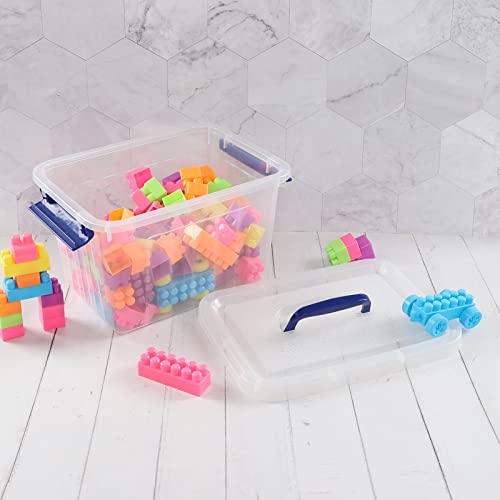 Dehouse 6 L Small Plastic Storage Box, 4-Pack Clear Storage Latch Box with Handle