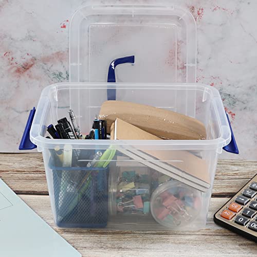 Dehouse 6 L Small Plastic Storage Box, 4-Pack Clear Storage Latch Box with Handle