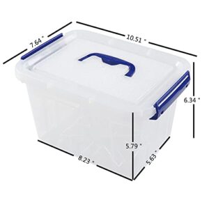 Dehouse 6 L Small Plastic Storage Box, 4-Pack Clear Storage Latch Box with Handle