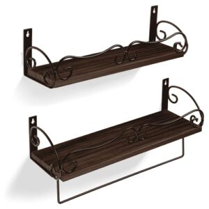 masyl floating shelves wall mounted set of 2, rustic wood wall shelves for living room decor, bathroom organizer, kitchen storage, home décor, made of wood and metal in vintage black color