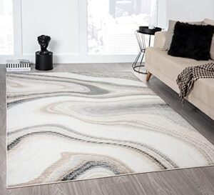 vcny home charisma | myron collection | abstract marble soft low pile indoor area rug, 8′ x 10′, cream