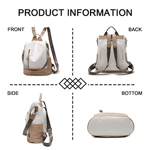 SAMAZ Women Purse Backpack Leather Anti-theft Bag Multipurpose Fashion Shoulder Handbags (White and Yellowish) Medium