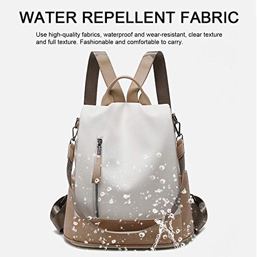SAMAZ Women Purse Backpack Leather Anti-theft Bag Multipurpose Fashion Shoulder Handbags (White and Yellowish) Medium