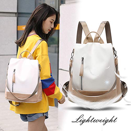 SAMAZ Women Purse Backpack Leather Anti-theft Bag Multipurpose Fashion Shoulder Handbags (White and Yellowish) Medium