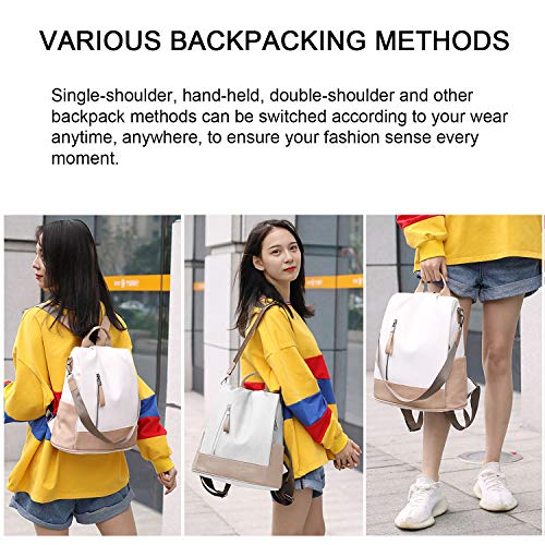 SAMAZ Women Purse Backpack Leather Anti-theft Bag Multipurpose Fashion Shoulder Handbags (White and Yellowish) Medium