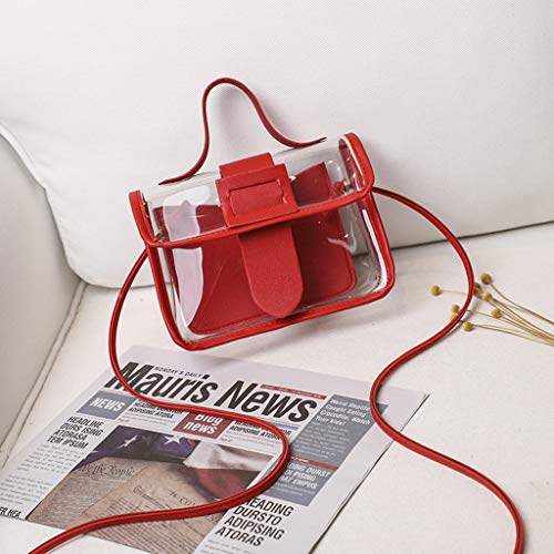Womens PVC Mini Handbags Clear Cluth Purse Tote Bag Messenger Shoulder (Red)