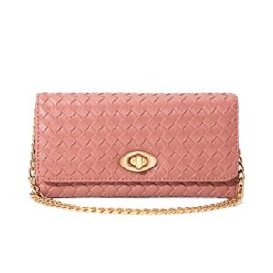 u+u small wallet purses for women crossbody bag woven credit card holder with detachable metal chain cell phone purse women’s shoulder handbags(pink)