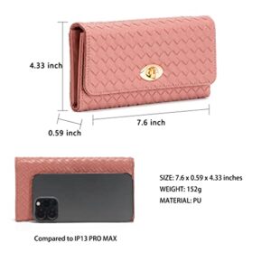 U+U Small Wallet Purses for Women Crossbody Bag Woven Credit Card Holder with Detachable Metal Chain Cell Phone Purse Women's Shoulder Handbags(Pink)