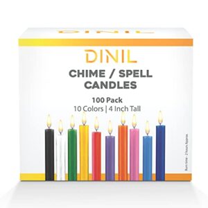 dinil – spell & chime candles – premium mini taper candles for rituals, prayer, birthdays, meditation, altar, spells, chime candles ( 100, 10 assorted colors )