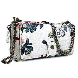 XGrand Crossbody Wallet Case iPhone 13 Pro Max 6.7 inches [3 in 1] Detachable Magnetic Zipper Purse 14 Card Slots Pocket Crossbody Chain Wrist Strap Clutch Leather Wallet Cases - White, White Floral