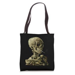 vincent van gogh skull with cigarette skeleton anti-smoking tote bag