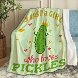 artblanket just a girl who loves pickles throw blanket fannel fleece microfiber plush bed blanket super soft blanket for all season bed couch sofa 80×60 in for adult