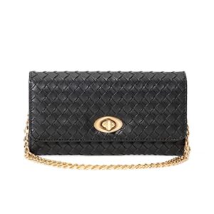 u+u small wallet purses for women crossbody bag woven credit card holder with detachable metal chain cell phone purse women’s shoulder handbags（black）