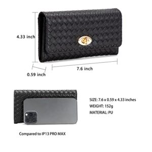 U+U Small Wallet Purses for Women Crossbody Bag Woven Credit Card Holder with Detachable Metal Chain Cell Phone Purse Women's Shoulder Handbags（Black）