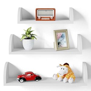 sriwatana white floating shelves, nursery wall shelves set of 3, solid wood shelves for bedroom, living room, kitchen, bathroom – white