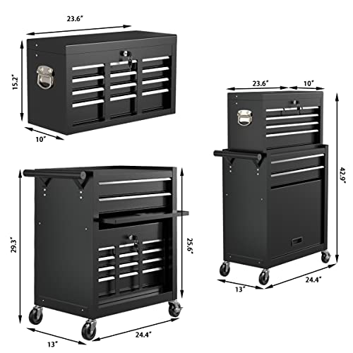 8-Drawer Tool Chest with Wheels, Tool Storage Cabinet and Tool Box, Lockable Rolling Tool Chest with Drawers, Toolbox Organizer for Garage Warehouse Workshop (Black)